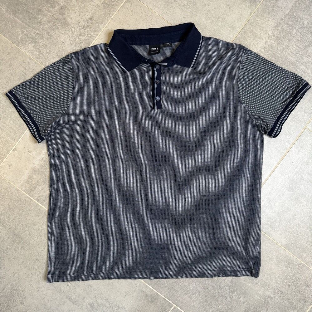 Boss Hugo Boss Navy White Dobby Polo Shirt Mens XXL VGUC Cotton